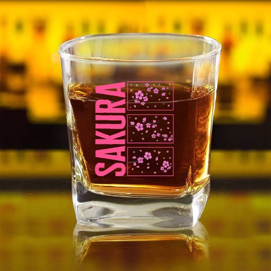 Cherry Blossom Square Whiskey Glasses, Sakura Kawaii Pop Culture
