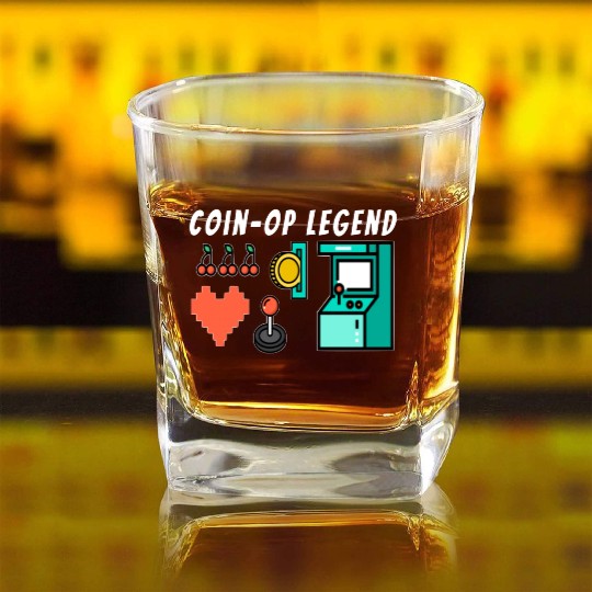 Coin Op Legend Arcade Gaming 80s Retro Gamer Square Whiskey Glasses