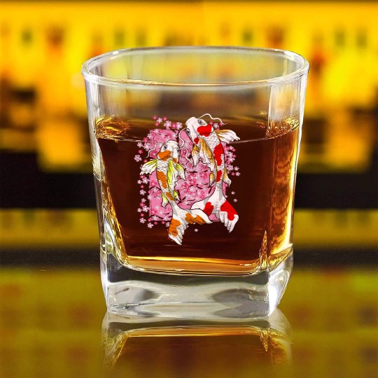 Sakura Koi Fish Gift Cherry Blossom Koi Carp Square Whiskey Glasses