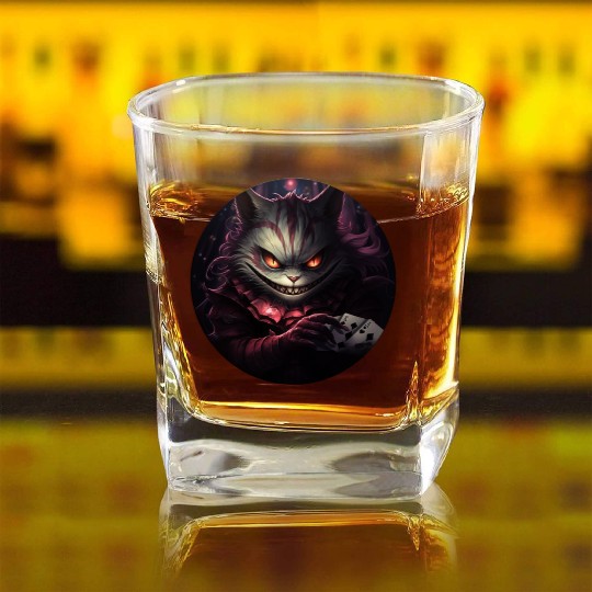 Cheshire Cat Playing Cards Square Whiskey Glasses