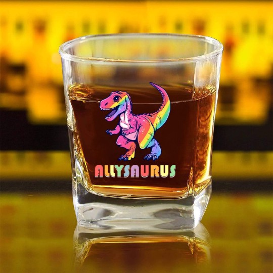Allysaurus LGBT Transgender Dino Rainbow Lesbian Square Whiskey Glasses