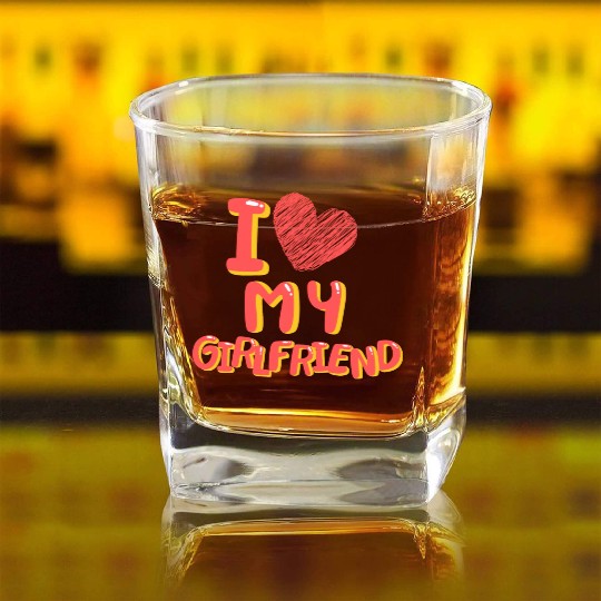I Love My Girlfriend Heart Balloons White Square Whiskey Glasses