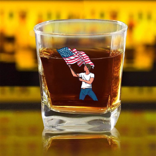 Waving Usa Flag Square Whiskey Glasses