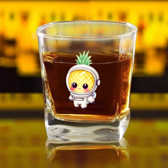 Kawaii astronauts pineapple Square Whiskey Glasses