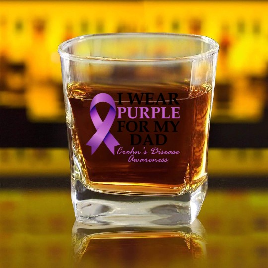 I Wear Purple For My Dad Crohn's Disease Tummy Square Whiskey Glasses