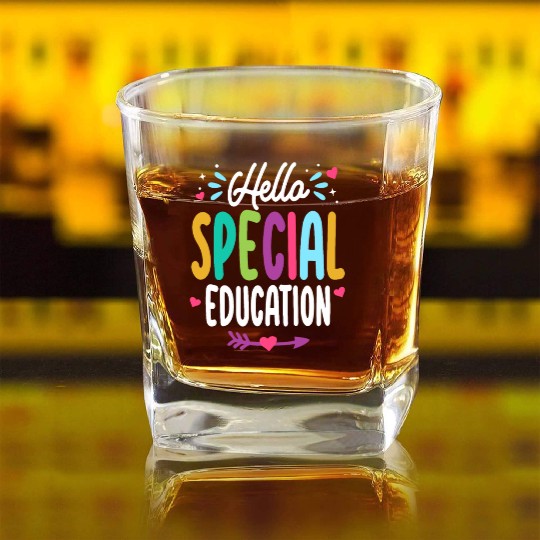 Hello Special Education Back To School Teacher Square Whiskey Glasses