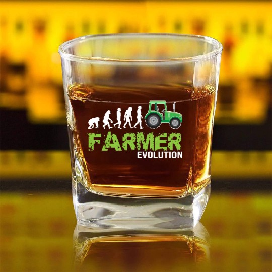 Evolution Of A Farmer Funny Tractor Farming Square Whiskey Glasses
