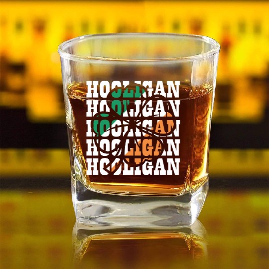 Hooligan Irish Flag Clover Leaf Square Whiskey Glasses