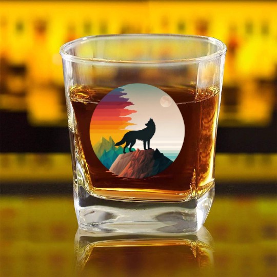 LGBTQIA+ Majestic wolf on the mountain top Square Whiskey Glasses