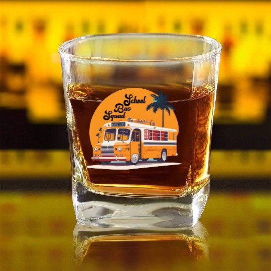 The Nature School bus Square Whiskey Glasses design