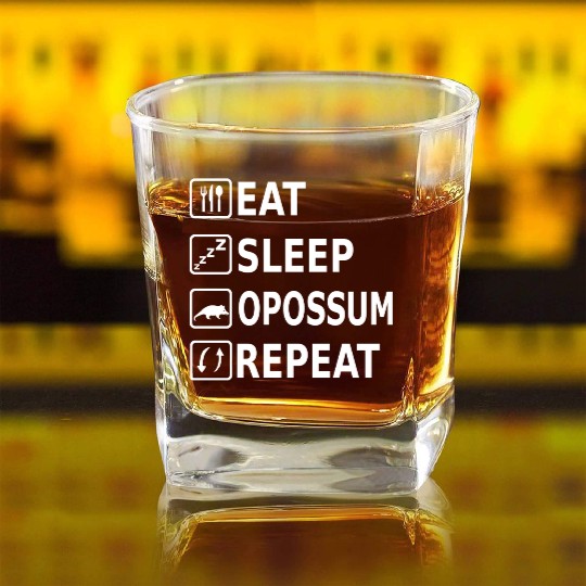 Eat Sleep Opossum Repeat Funny Saying Animal Square Whiskey Glasses