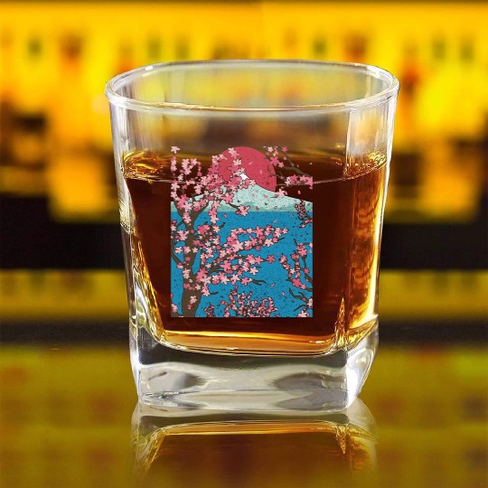 Japan cherry blossom gift sunset sakura Square Whiskey Glasses
