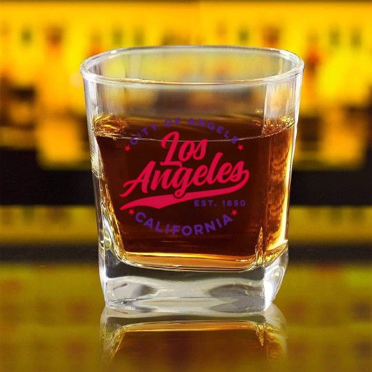 Los Angeles City Of Angels California Red Text Square Whiskey Glasses