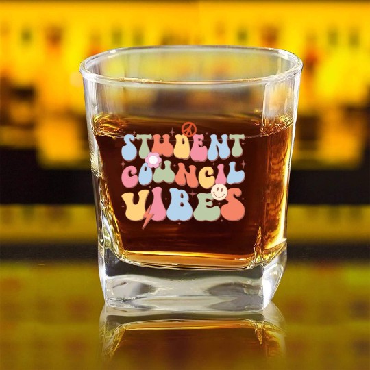 Student Council Vibes, Back To School Square Whiskey Glasses