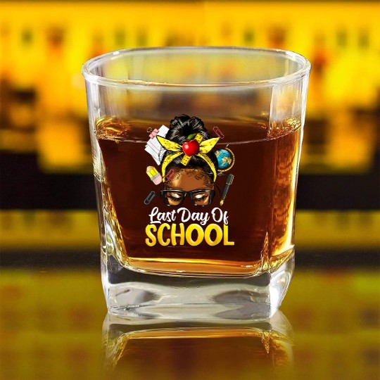 Teacher Black Afro African American Women Last Day Square Whiskey Glasses