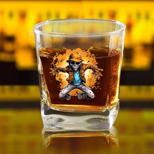 Halloween Skeleton Dabbing Hip Hop Square Whiskey Glasses