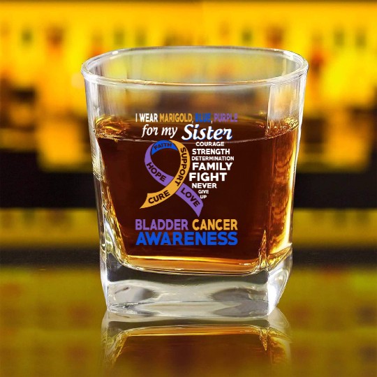 I Wear Marigold Blue Purple For My Sister Bladder Square Whiskey Glasses