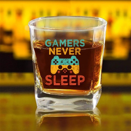 Gamers Never Sleep Console Game Video Game Gaming Square Whiskey Glasses
