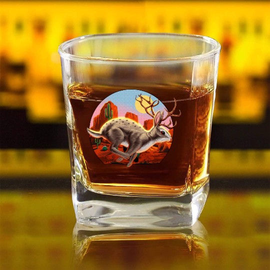 Jackalope Cryptid Rabbit Square Whiskey Glasses