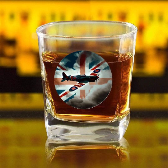 Spitfire Airplane Fighter Plane England UK Square Whiskey Glasses