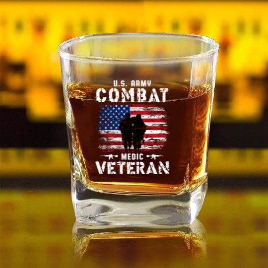 US Army Combat Medic Veteran Square Whiskey Glasses