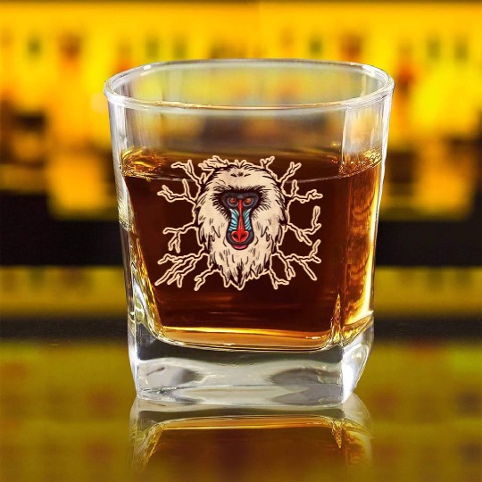 Baboon Monkey Face Square Whiskey Glasses