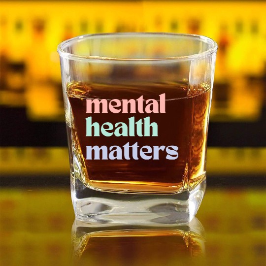 Mental Health Matters | Retro Quote Pastel Rainbow Square Whiskey Glasses
