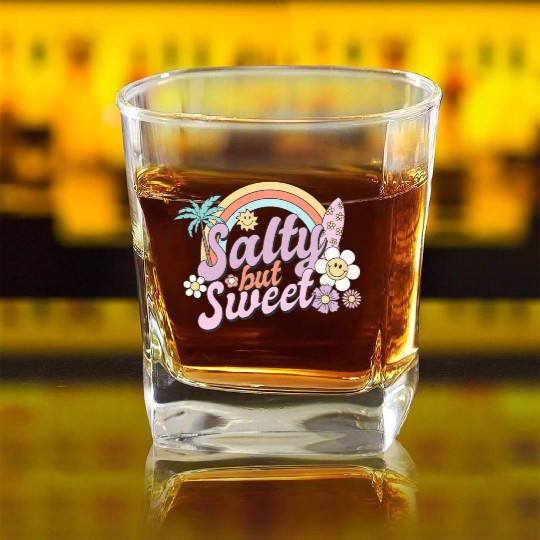 Salty but Sweet, Summer, Retro, Square Whiskey Glasses