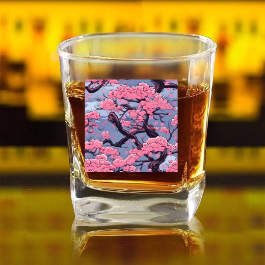Anime Euphoria: Fantasy Cherry Blossom Dreamscape Square Whiskey Glasses