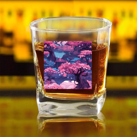 Anime Euphoria: Fantasy Cherry Blossom Dreamscape Square Whiskey Glasses