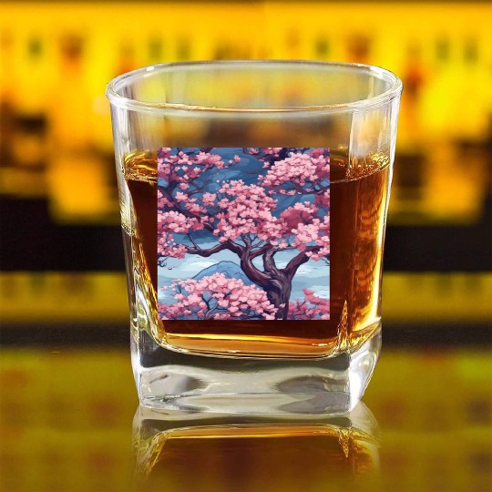 Anime Euphoria: Fantasy Cherry Blossom Dreamscape Square Whiskey Glasses