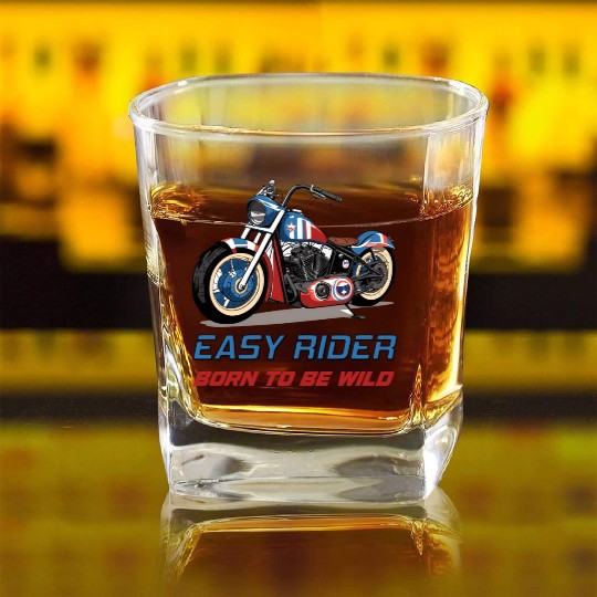 Easy Rider Motorcycle Chopper Stars and Stripes Square Whiskey Glasses