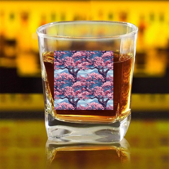 Anime Euphoria: Fantasy Cherry Blossom Dreamscape Square Whiskey Glasses