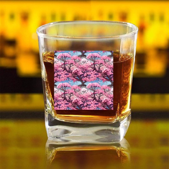 Anime Euphoria: Fantasy Cherry Blossom Dreamscape Square Whiskey Glasses