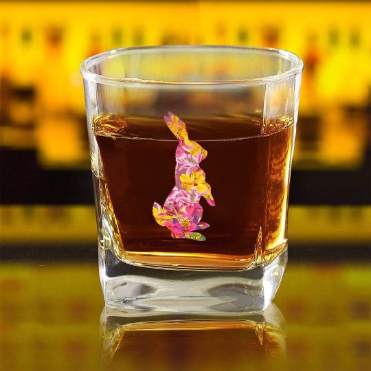 Happy Easter Rabbit Bunny Ears Eggs Hunter Square Whiskey Glasses
