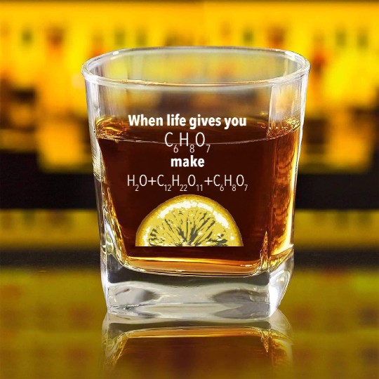 When Life Gives You Lemons Make Funny Science Geek Square Whiskey Glasses