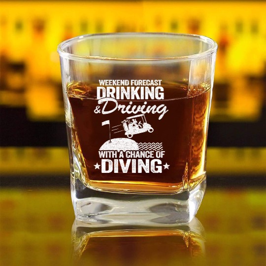 Beer Golf Cart Drinking Driving Diving Golfing Square Whiskey Glasses