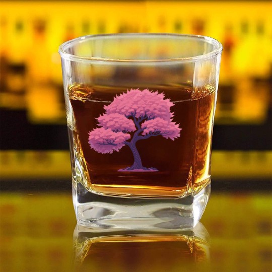 Blooming Sakura tree Square Whiskey Glasses