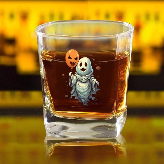 Balloon Halloween Trick Or Treat Spooky Boo Ghost Square Whiskey Glasses