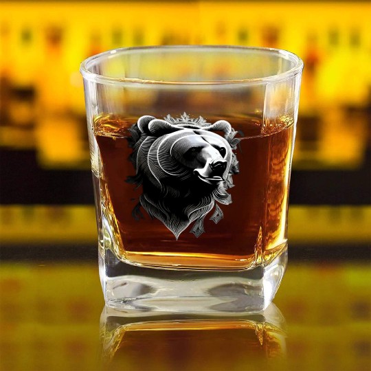 Dark muzzle black and white Square Whiskey Glasses Russian Ornam.