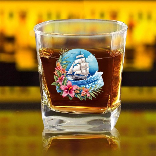 Sailing Ship Sailing Orchids Flowers Sailboat Square Whiskey Glasses