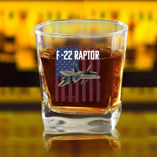 F 22 Raptor Aircraft USA Flag Square Whiskey Glasses