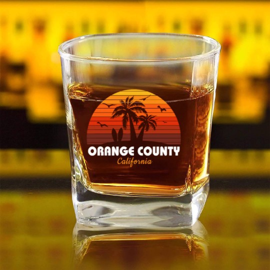Retro Orange County California Sunset Cool Square Whiskey Glasses