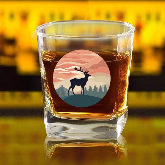 Deer Silhouette Emerald Forest Wanderlust Design Square Whiskey Glasses