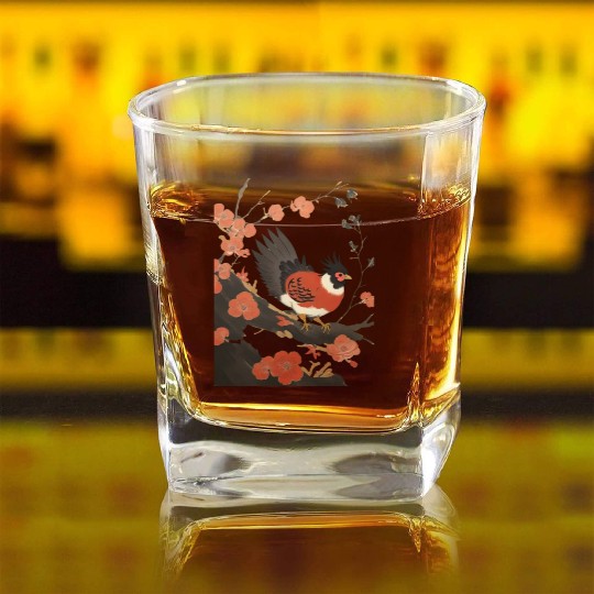 The Bird on the Cherry Blossom Tree Square Whiskey Glasses