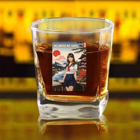 Funny Retro Art Style Anime Girl Japan Waifu Humor Square Whiskey Glasses