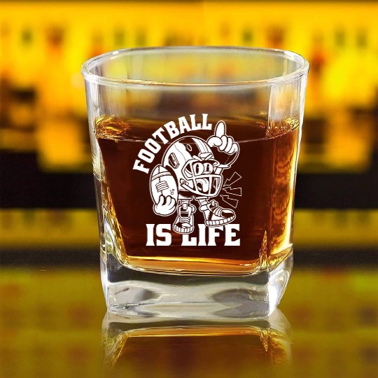 Football Is Life American Football Lover Game Day Square Whiskey Glasses