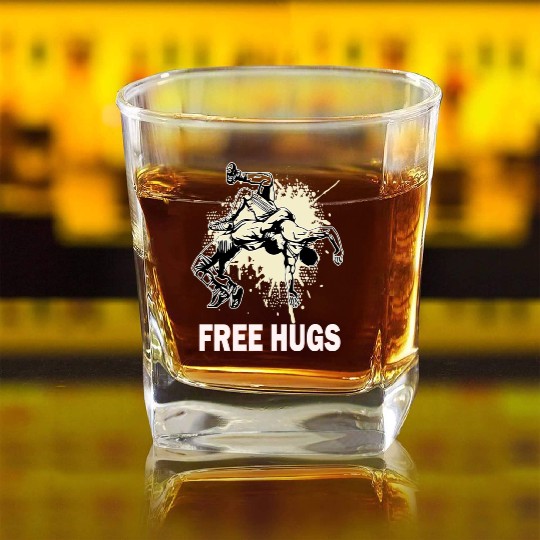 Free Hugs Wrestling Mens Youth Wrestling Lover Square Whiskey Glasses