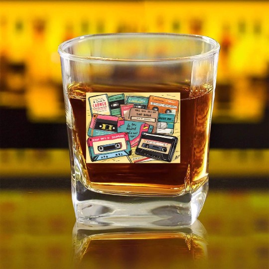 old cassette tapes 90s Square Whiskey Glasses