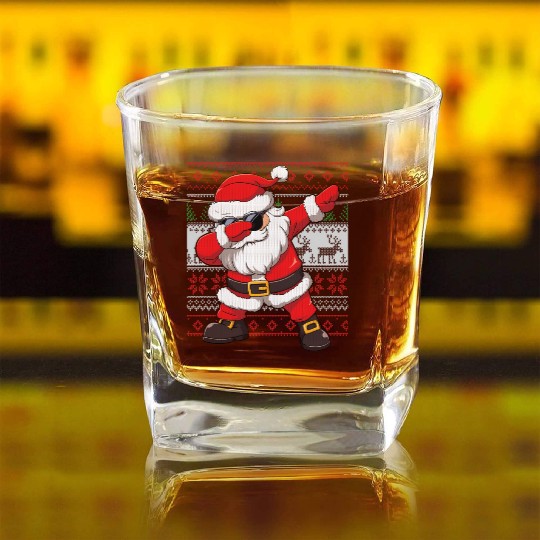 Dabbing Santa Funn Ugly Square Whiskey Glasses